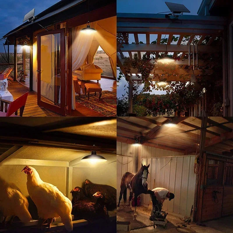 Solar Pendant Light Outdoor LED Double-Head Chandelier Waterproof Remote Lamp