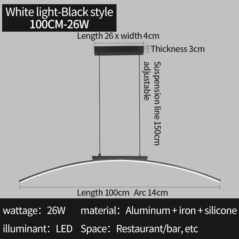Modern LED Arc Pendant Light – Adjustable Dining Room Hanging Lamp for Kitchen