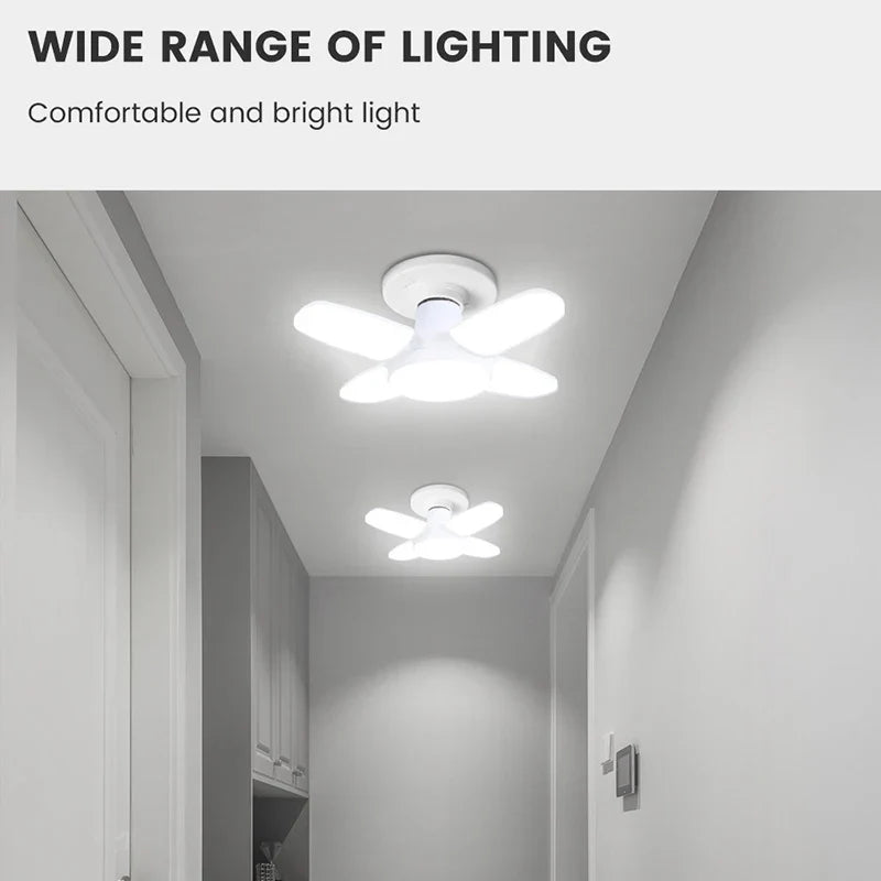 E27 Foldable LED Garage Light Fan Bulb 6500K Deformable Ceiling Lamp