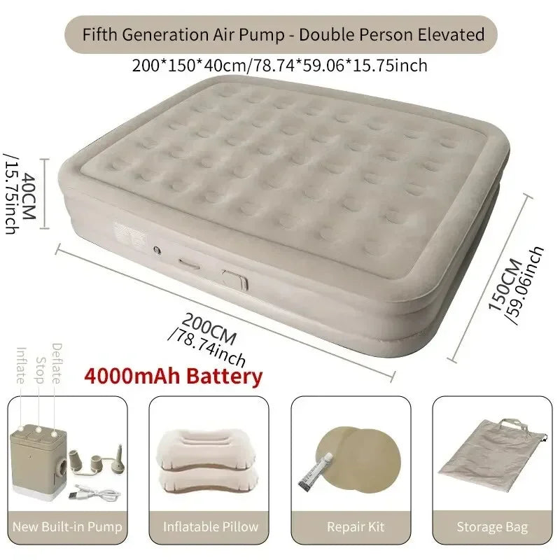 Air Mattress with Built-In Pump Self-Inflating Double Sleeping Pad for Camping Indoors