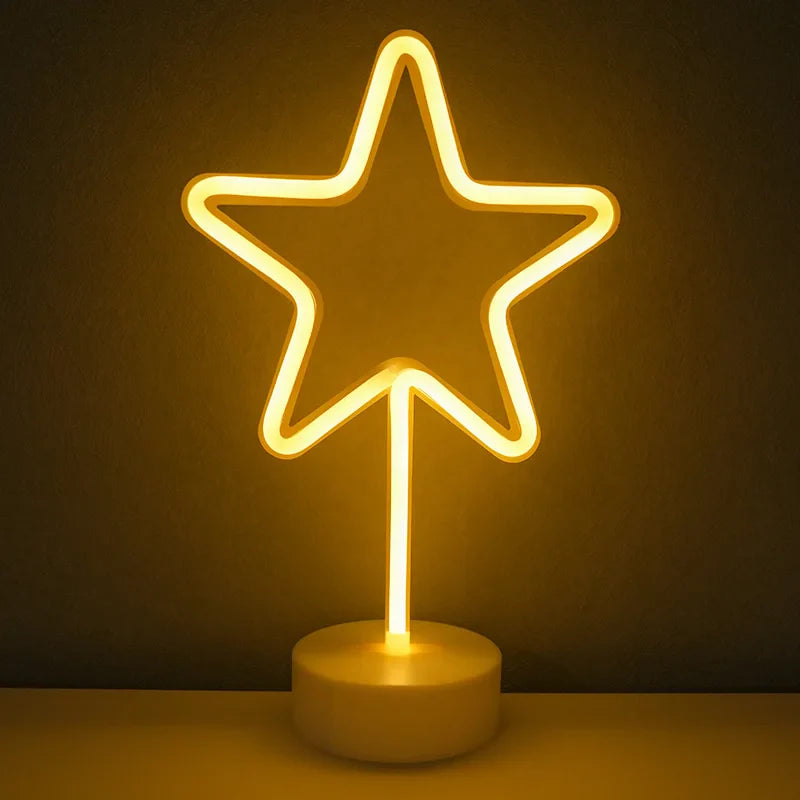 Neon Night Light USB Battery Table Lamp Flamingo Cactus Room Decor for Bedroom