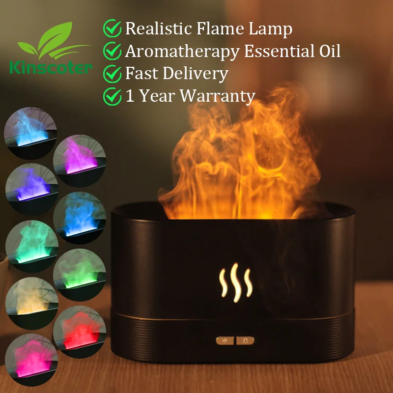Ultrasonic Aroma Diffuser Essential Oil Humidifier Cool Mist Flame Effect LED Lamp