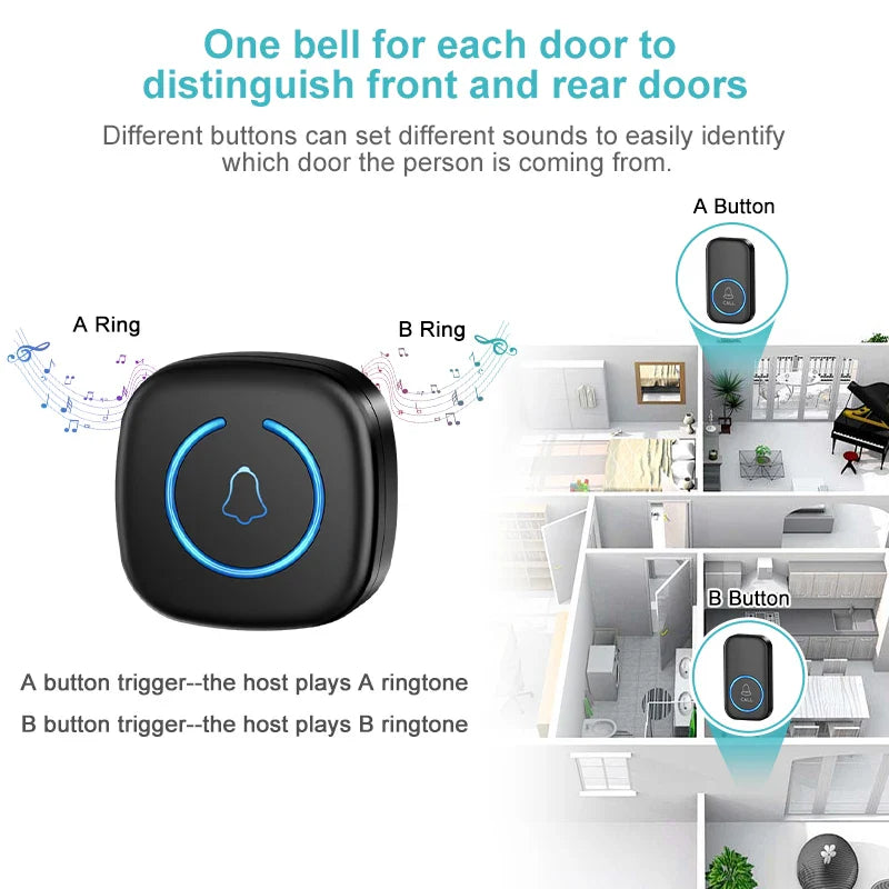 Wireless Smart Doorbell 300M Range Plug In 60 Melodies Welcome Chime