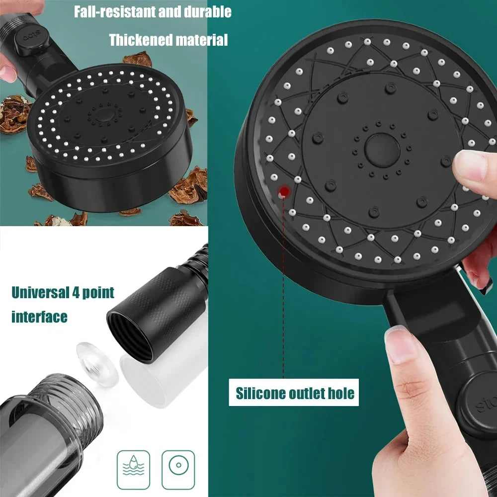 High Pressure Water Saving Shower Head Handheld with 10 Spray Modes Filter Nozzle