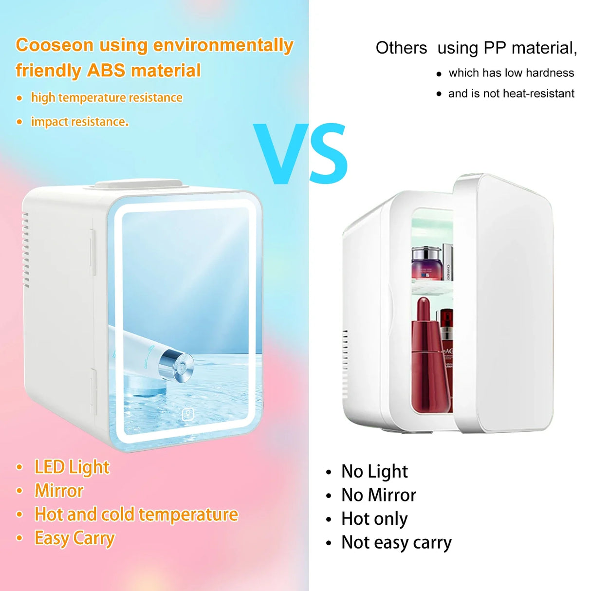 6L Mirror Beauty Mini Fridge LED Makeup Skincare Cooler Warmer Portable