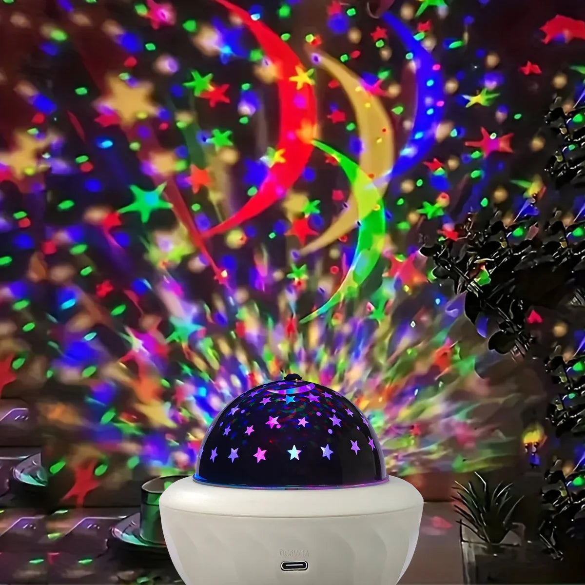 USB RGB Starry Night Sky Projector Rotating Moon Stars Lamp for Room Party Decor
