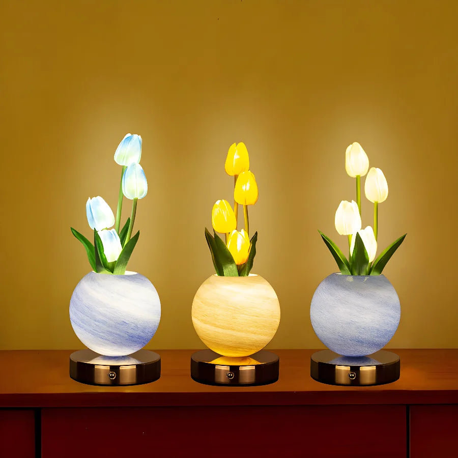 Tulip LED Night Light USB Rechargeable Desk Table Lamp for Bedroom & Holiday Decor