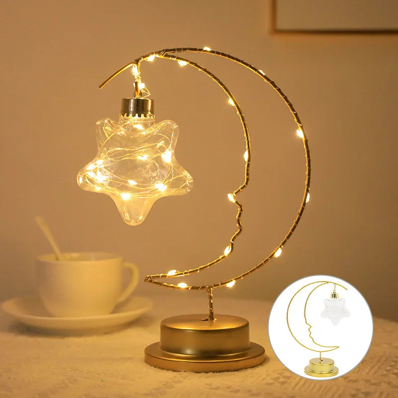 Moon Star LED Night Light Heart Iron Decor Indoor Lamp Gift Bedroom Ornament