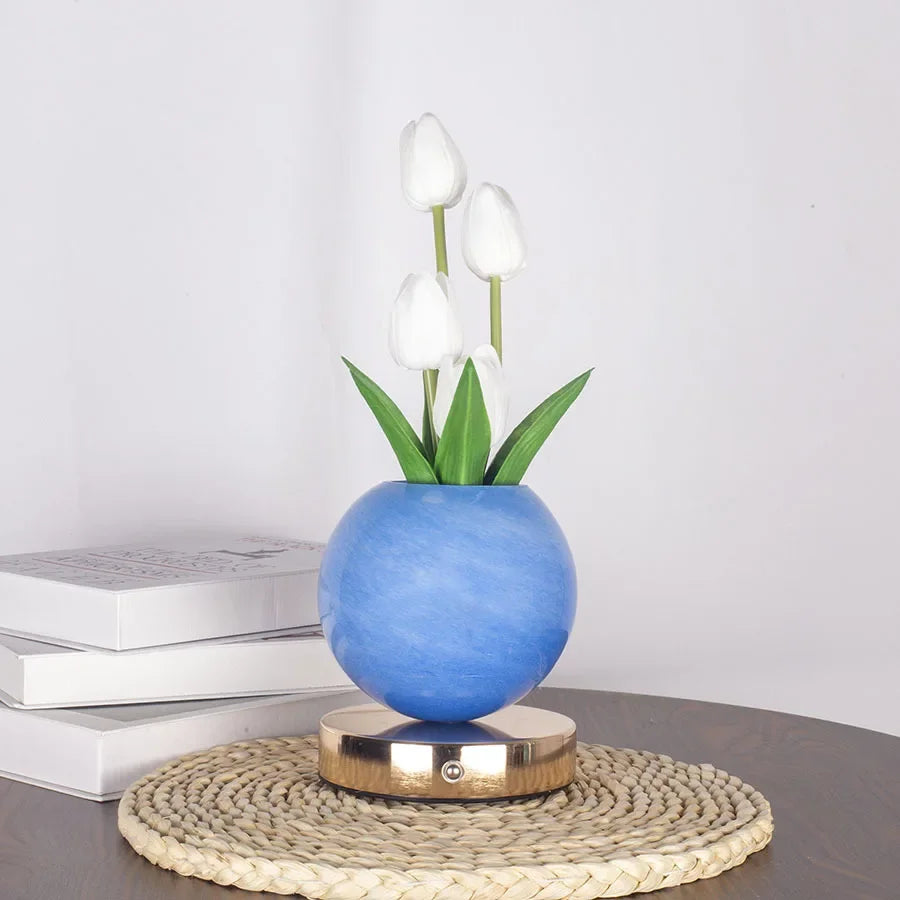 LED Tulip Night Light Bedroom Ambient Desk Lamp Planet Bouquet Decor