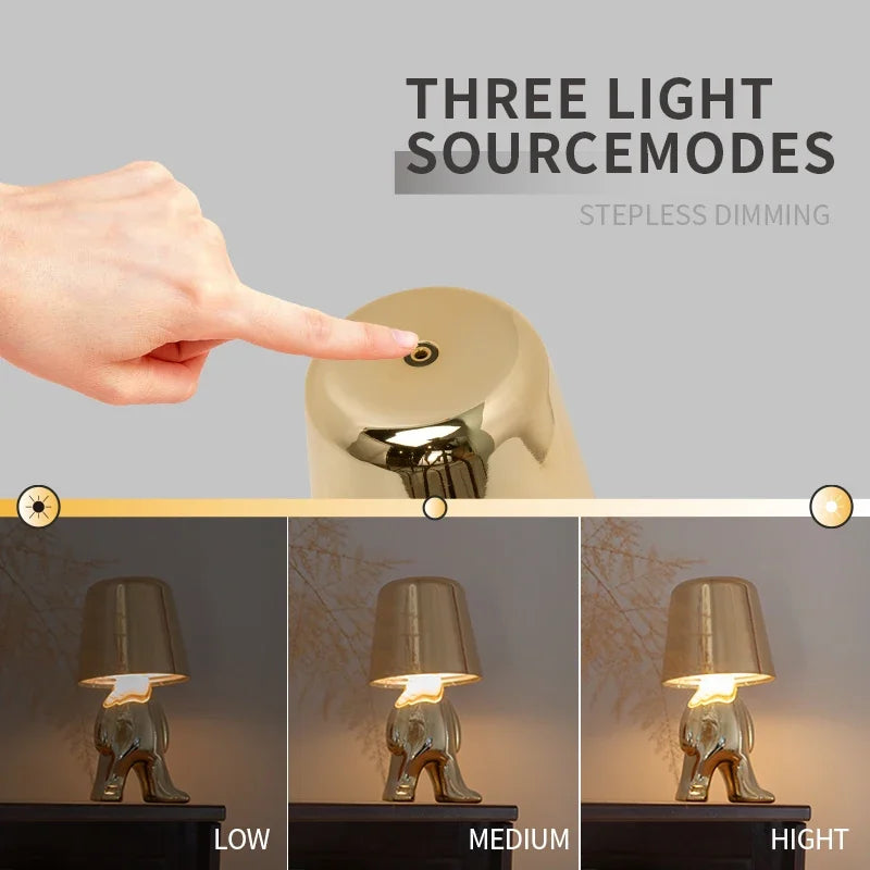 Nordic Golden Man Table Lamp LED USB Bedside Light Luxury Modern Room Decor