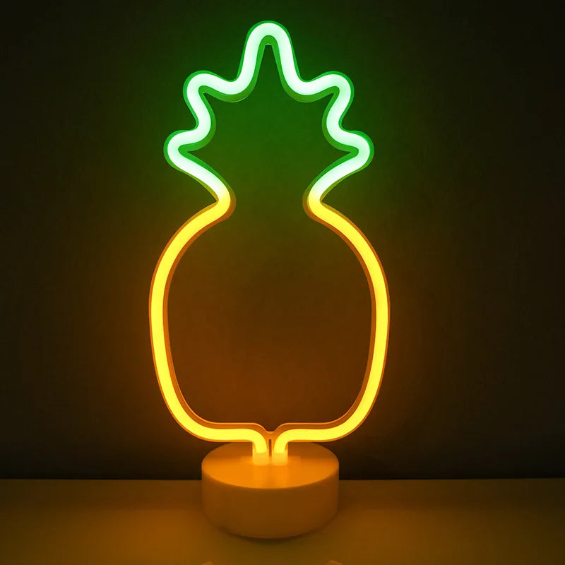 Neon Night Light USB Battery Table Lamp Flamingo Cactus Room Decor for Bedroom