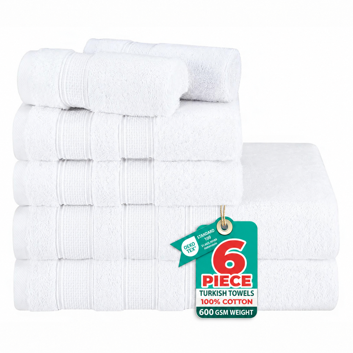 Salem 6 Piece 100% Cotton Luxury Turkish Bath Towel Set