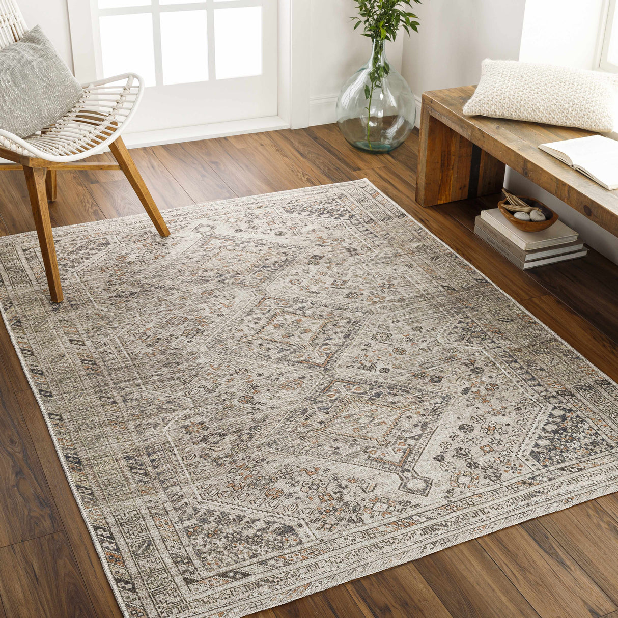 Barny Beige Flat Pile Washable Rug