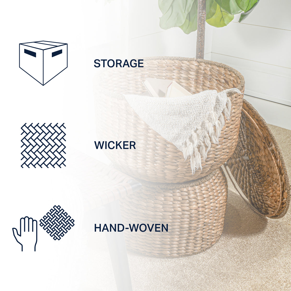 Bhola Hourglass Handwoven Hyacinth Storage Accent Table with Lid