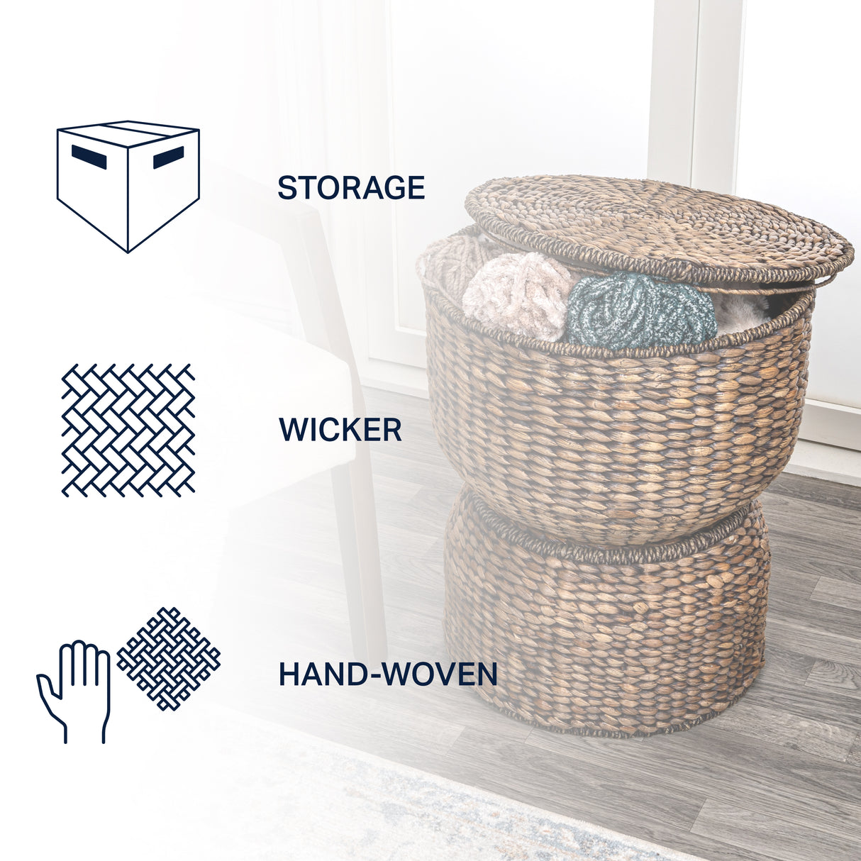Bhola Hourglass Handwoven Hyacinth Storage Accent Table with Lid