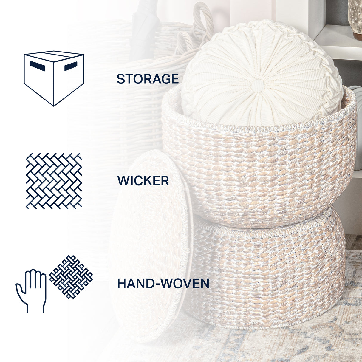 Bhola Hourglass Handwoven Hyacinth Storage Accent Table with Lid