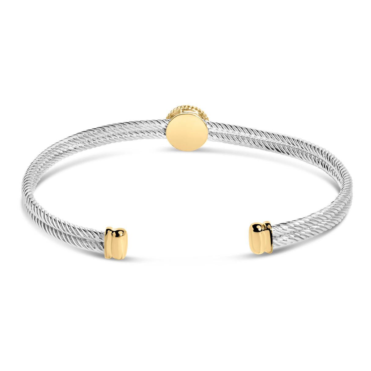 18K Yellow Gold Plated .925 Sterling Silver Diamond Accent and Fleur Di Lis Medallion Bangle Bracelet (I-J Color, SI1-SI2 Clarity) - 7.25 Inches
