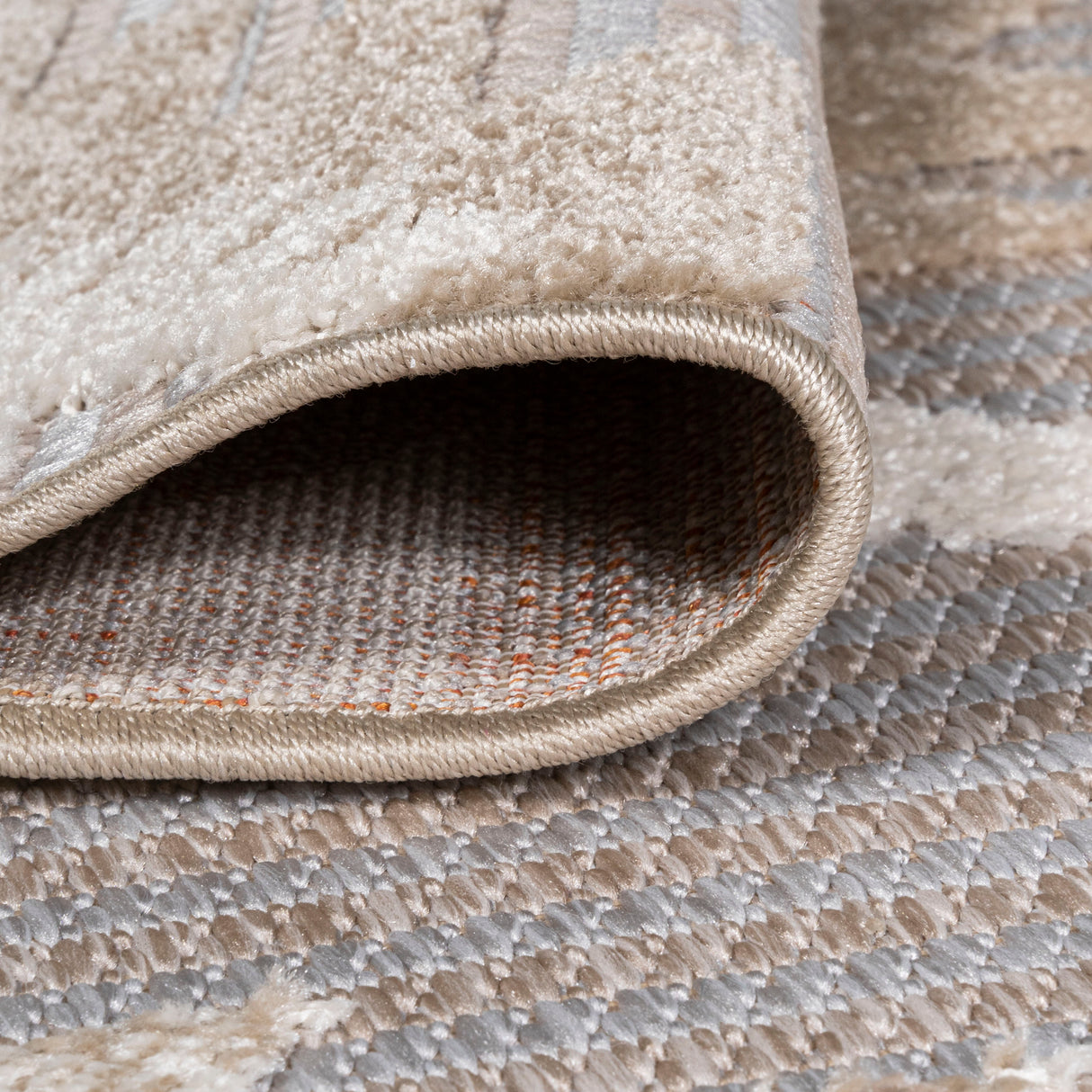 Sumak High-Low Pile Neutral Diamond Kilim Indoor/Outdoor Runner Rug
