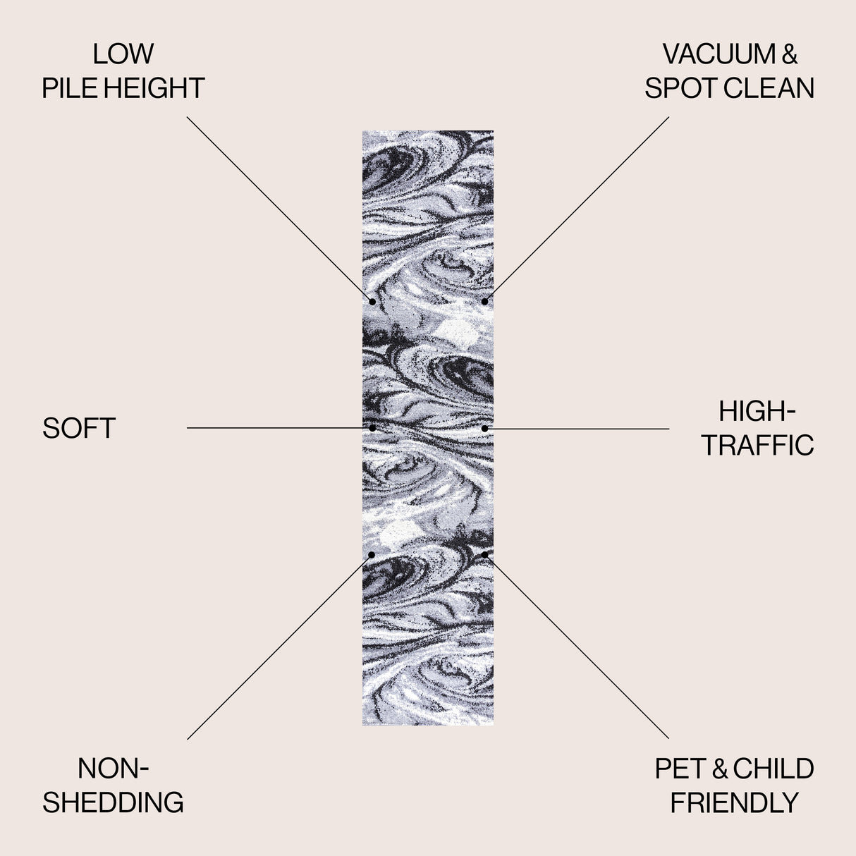 Viscon Abstract Marble Contemporary Runner Rug