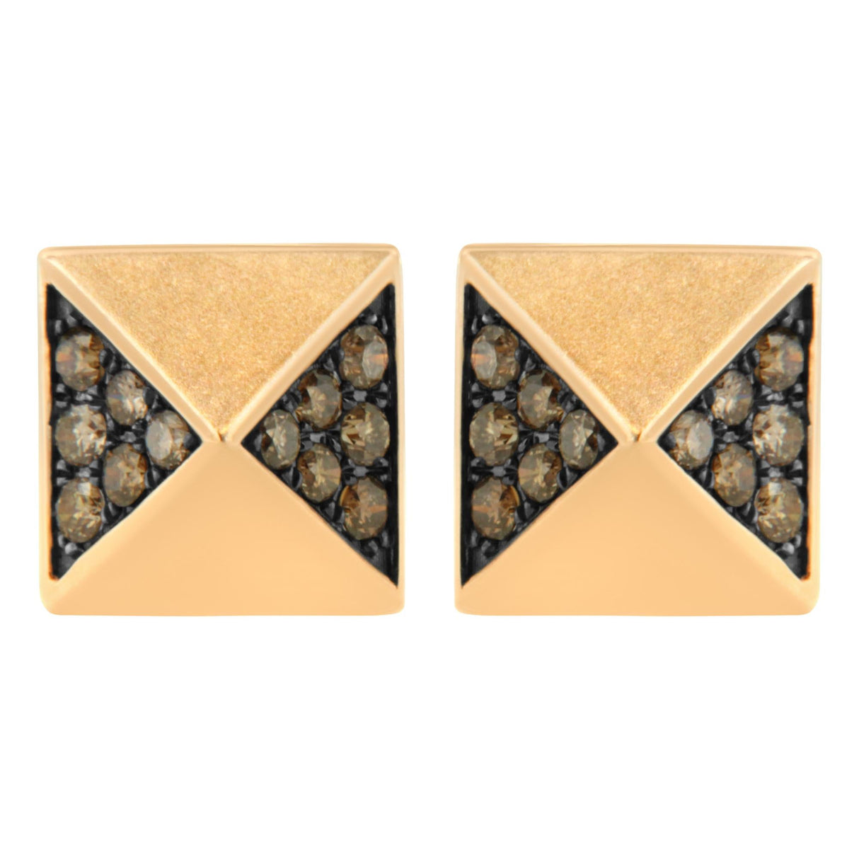 14K Rose Gold 1/4 Cttw Brown Diamond Pyramid Stud Earring (Brown Color, SI1-SI2 Clarity)