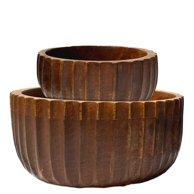 Calabash Bowl Set of 2 | Acacia Wood Serving Bowls | Hand-Carved Decorative Wooden Bowls