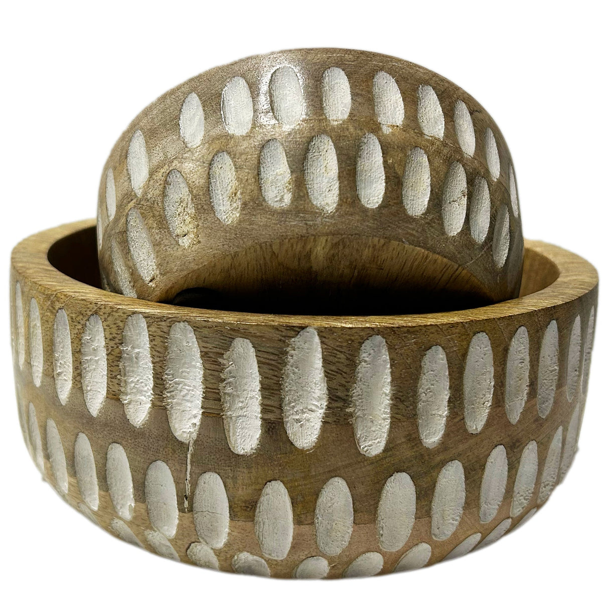 Hand-Carved Decorative Wooden Bowls | Calabash Bowl Set of 2 | Acacia Wood Serving Bowls |