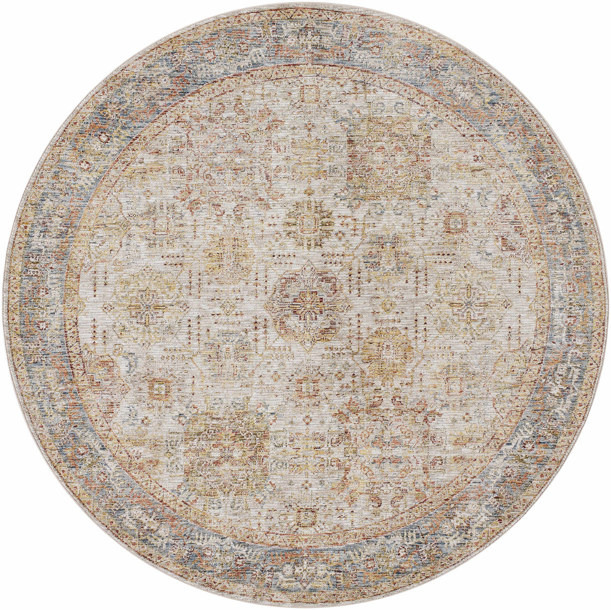 Ange Tan & Blue Rich Textured Traditional Rug