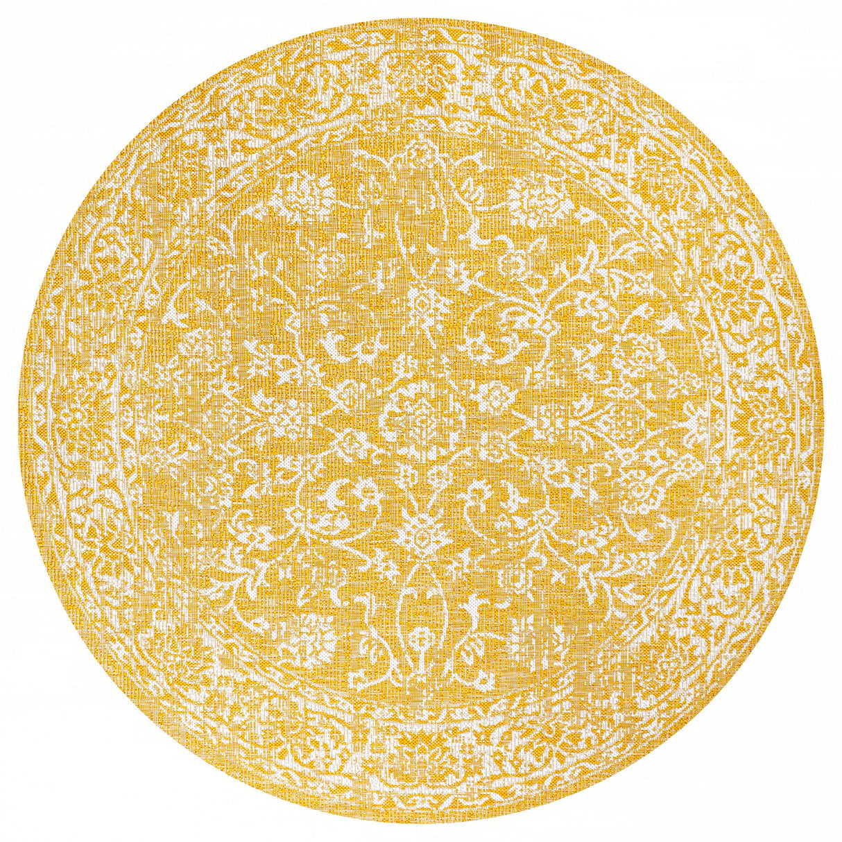 Tela Bohemian Textured Weave Floral Indoor/Outdoor Round Area Rug