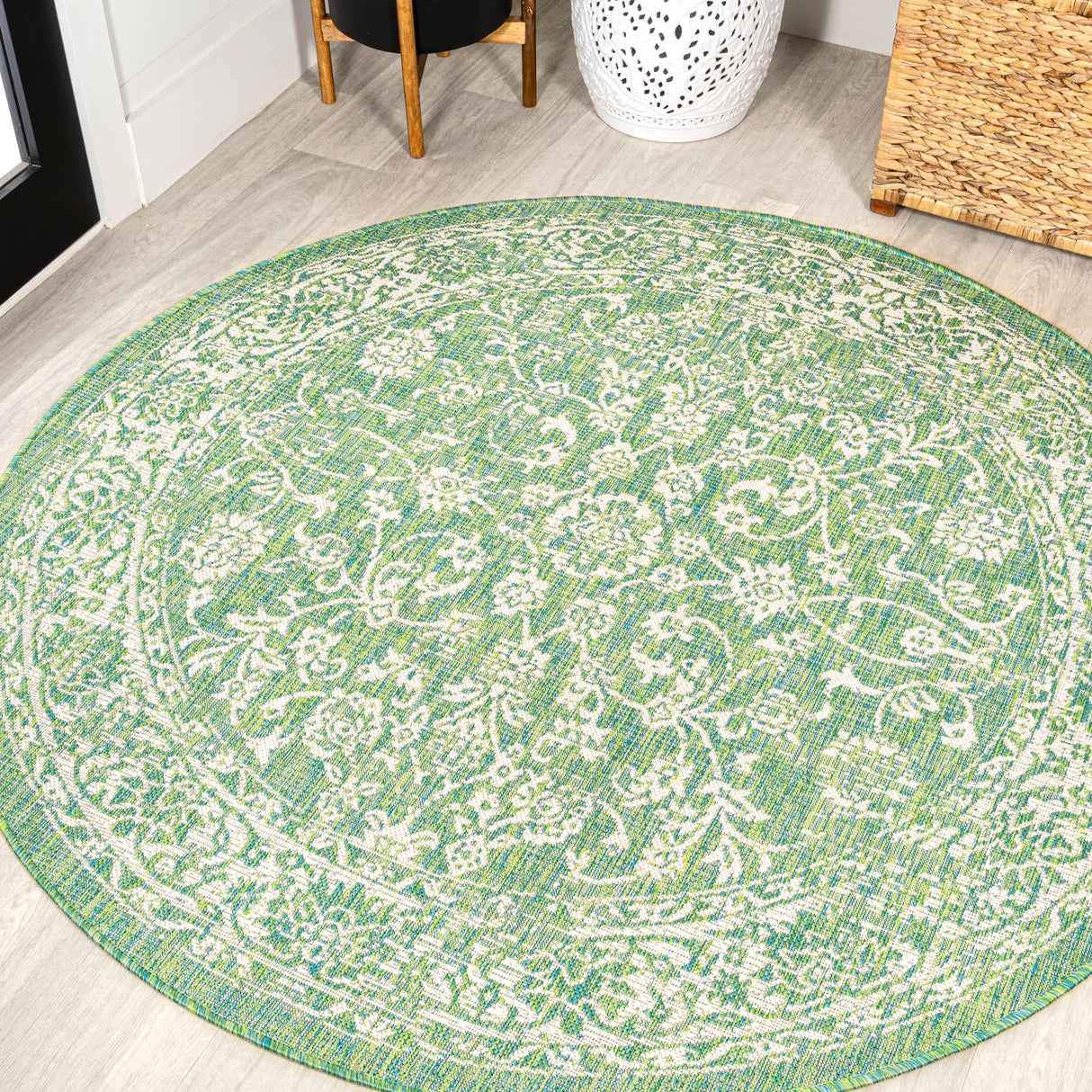 Tela-Bohemian-Textured-Weave-Floral-Indoor/Outdoor-Round-Area-Rug-Area-Rugs