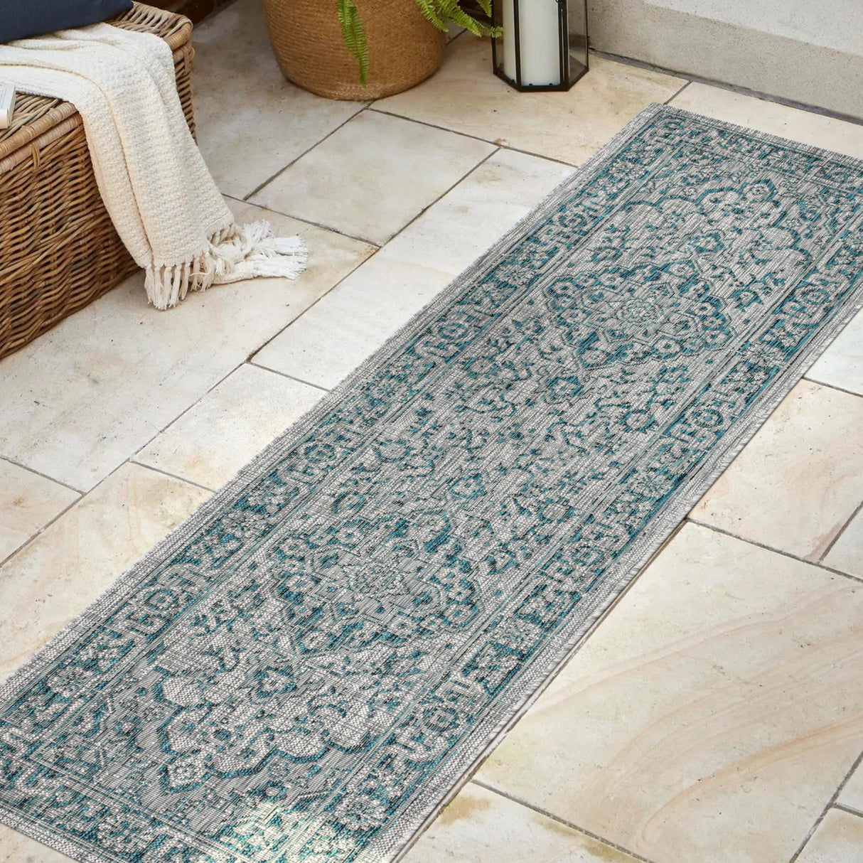 Rozetta Boho Medallion Textured Weave Indoor/Outdoor Runner Rug