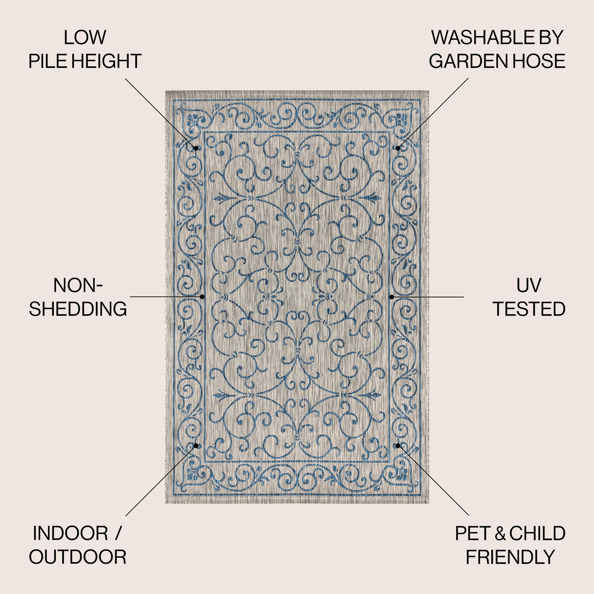 Charleston Vintage Filigree Textured Weav Indoor/Outdoor Area Rug