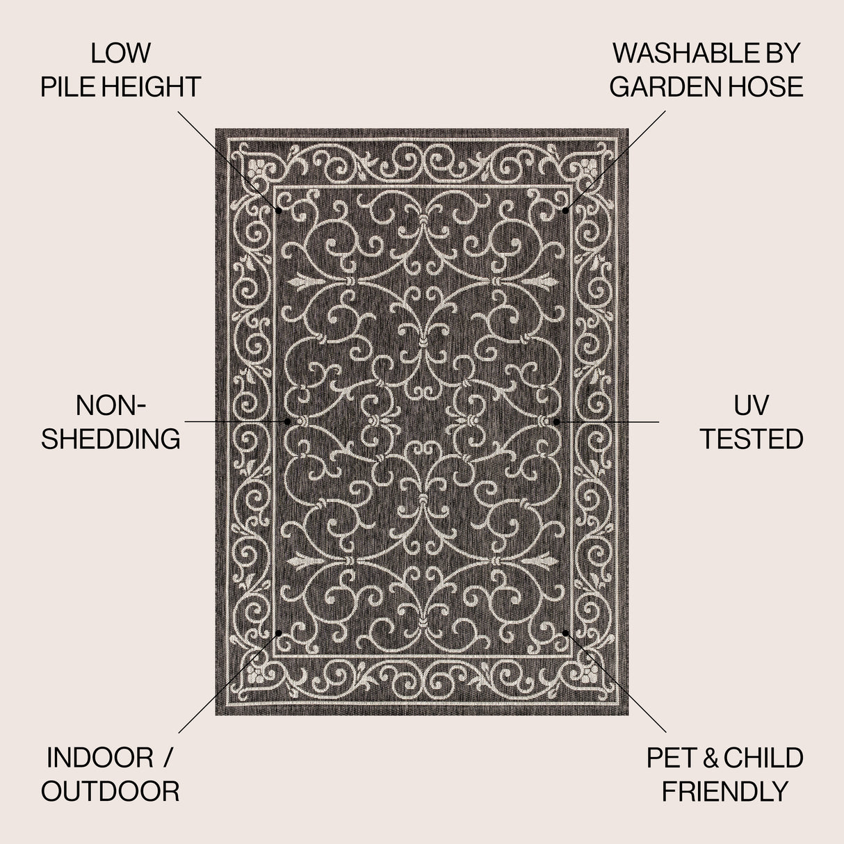 Charleston Vintage Filigree Textured Weav Indoor/Outdoor Area Rug