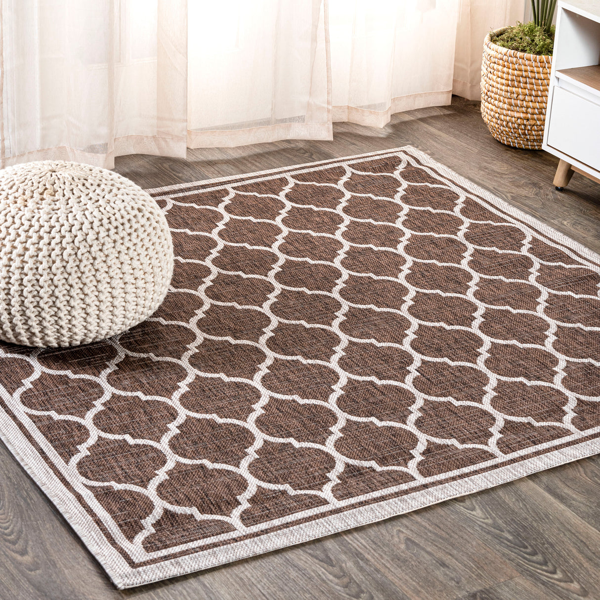 Trebol Moroccan Trellis Textured Weave Indoor/Outdoor Square Area Rug