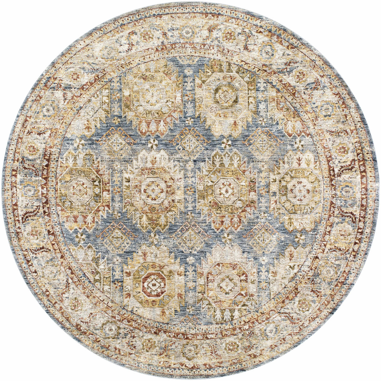 Crescentia Blue & Beige Textured Rug with Fringes