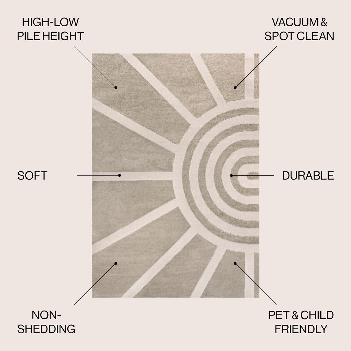 Aelius MidCentury Scandinavian Abstract Sun Two-Tone High-Low Area Rug