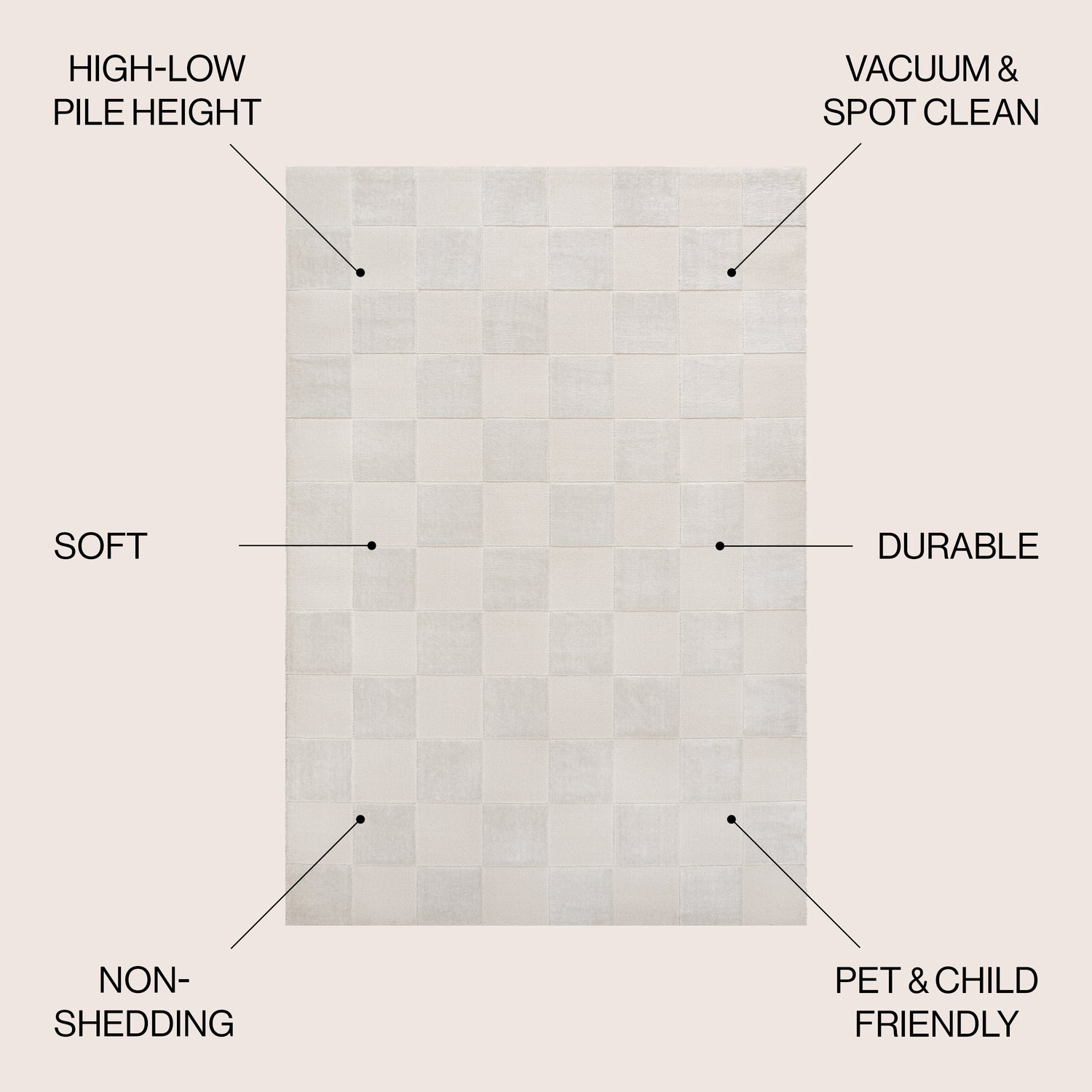 Thea Modern Geometric Checkerboard High-Low Area Rug