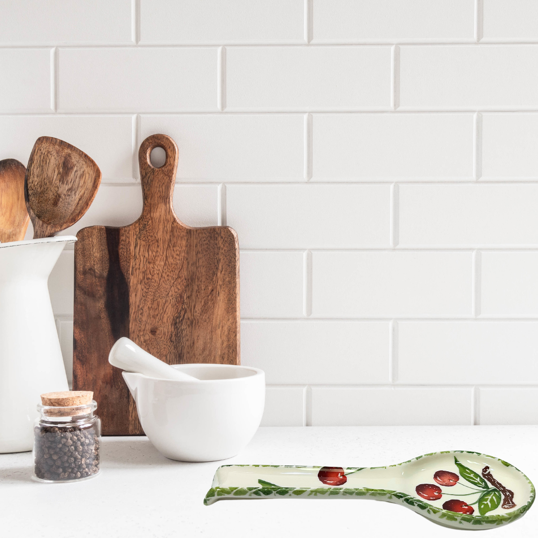 Hand Painted Italian Ceramic Spoon Rest Cherries