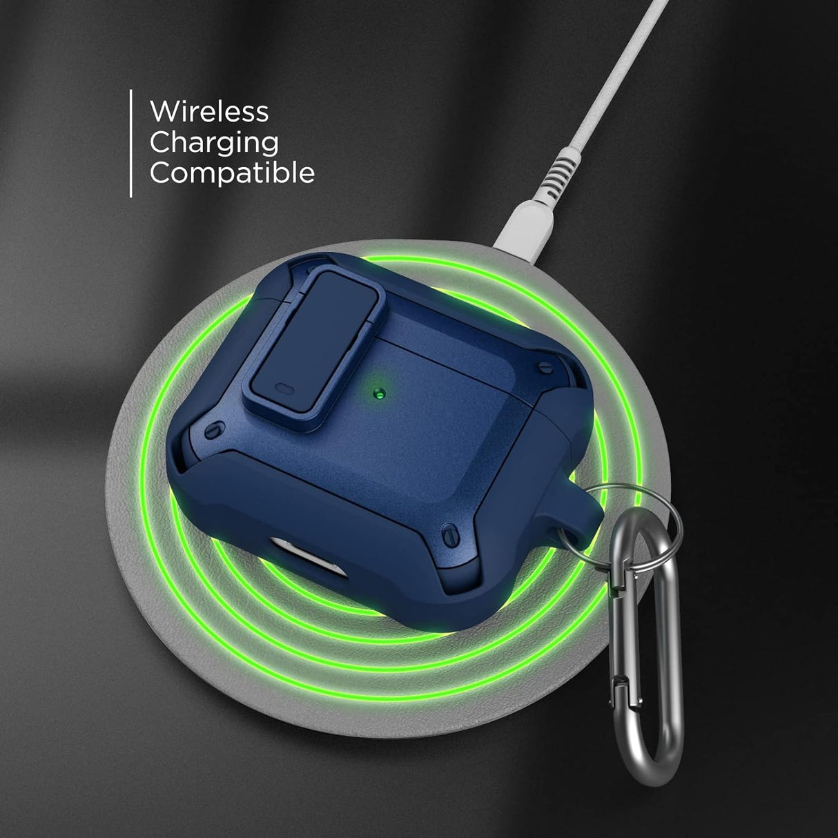 Compatible with Airpods Case 3rd Generation, Rugged Full-Body Protective Carrying Case with Keychain (Airpod 3 2021) Blue