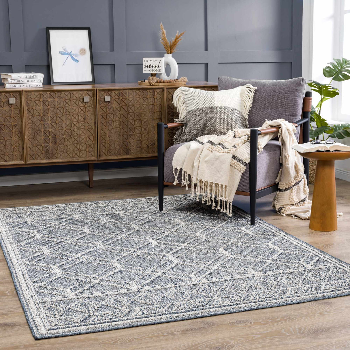 Diah Gray Blue & Bone Area Rug - Clearance