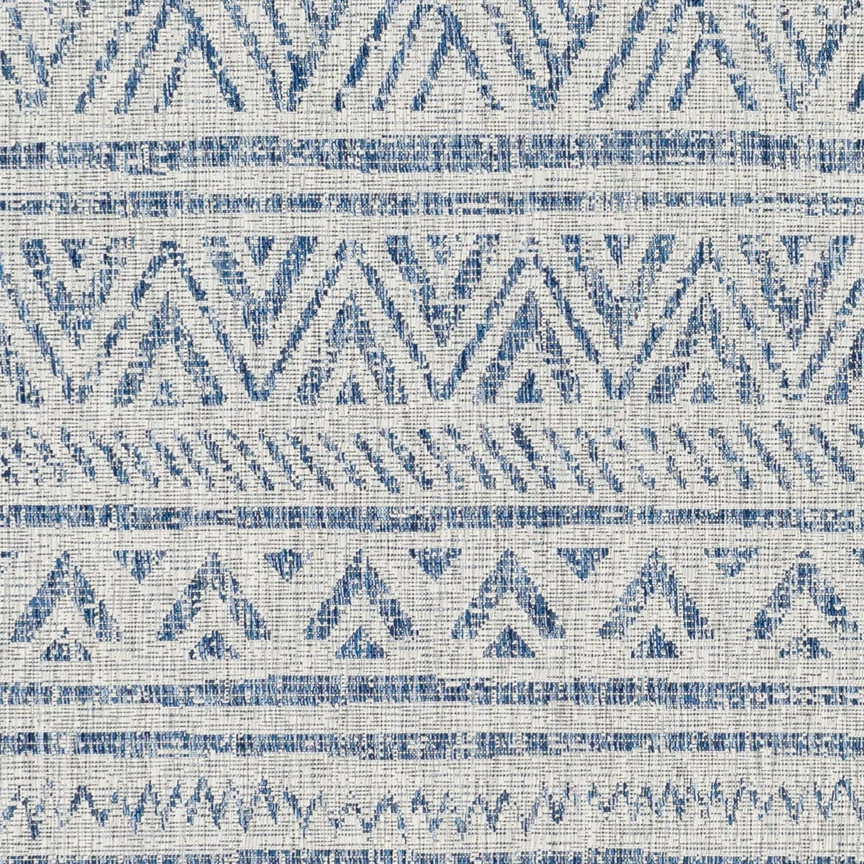 8 ft. x 10 ft. Blue Grey Chevron Coastal Boho Style Indoor Outdoor Area Rug