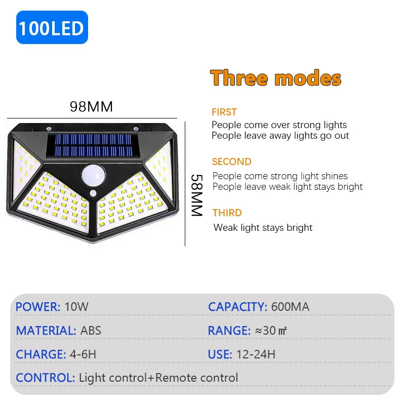 100 LED Solar Motion Sensor Light – Outdoor Waterproof Wall Lamp for Garden & Yard