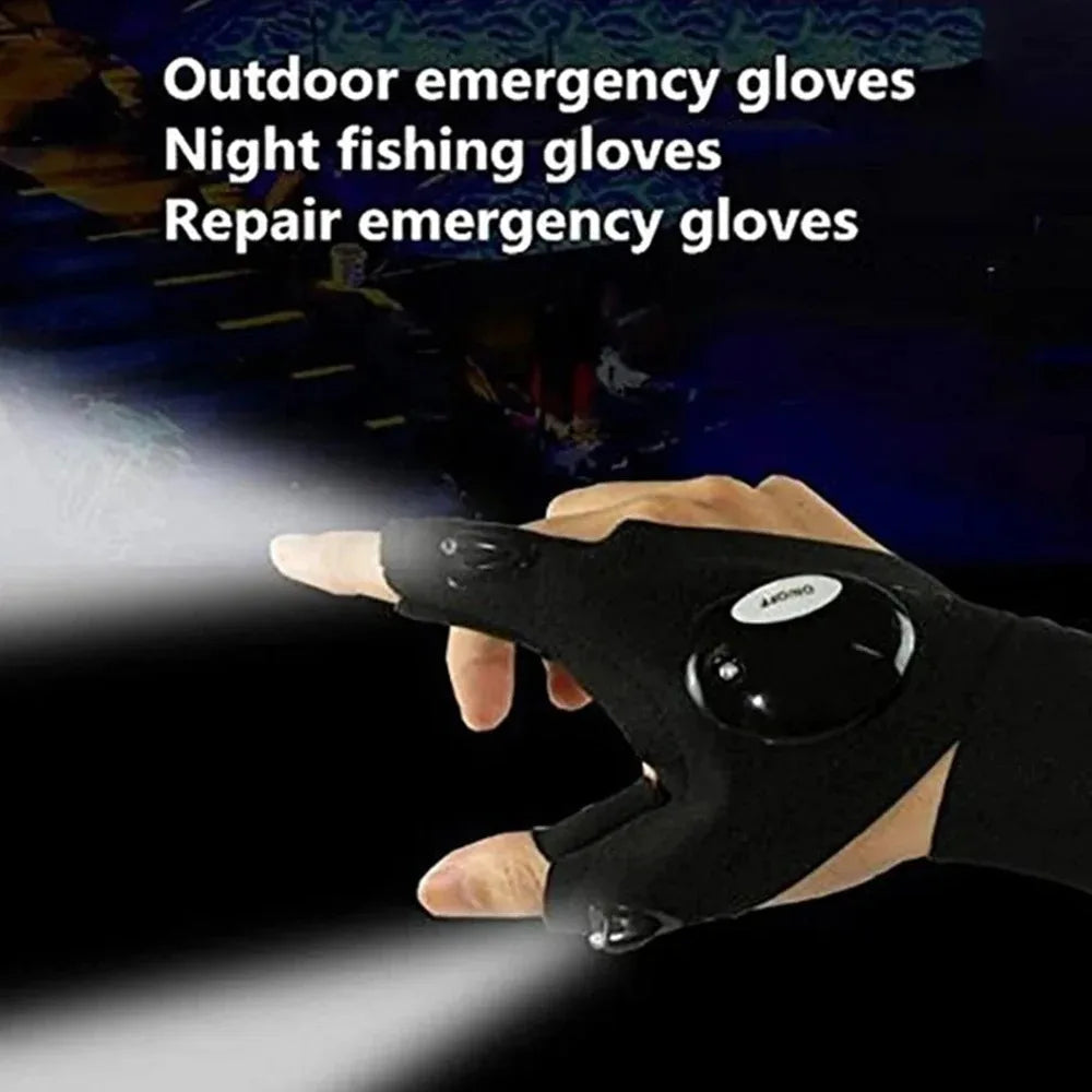 LED Flashlight Running Gloves – Waterproof Fingerless Gloves for Cycling & Hiking