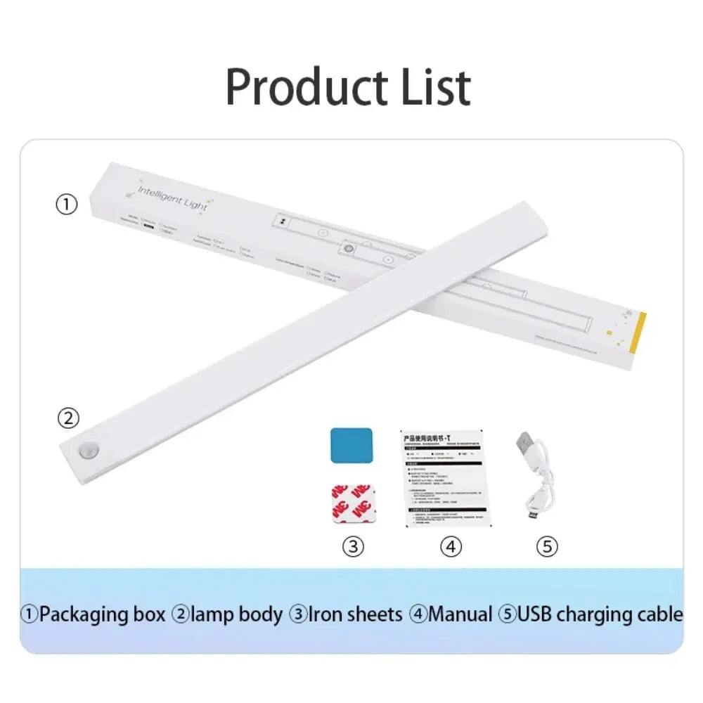 USB Rechargeable LED Cabinet Light Motion Sensor Kitchen Wardrobe Lamp 20–60cm