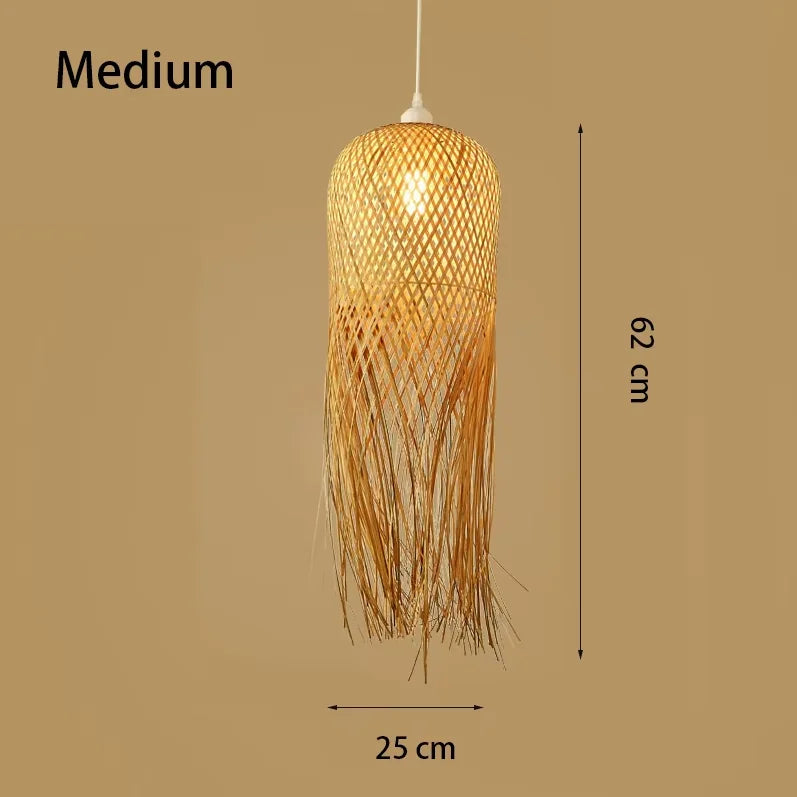 Bamboo Woven Pendant Light Handwoven Chandelier E27 Restaurant Home Decor