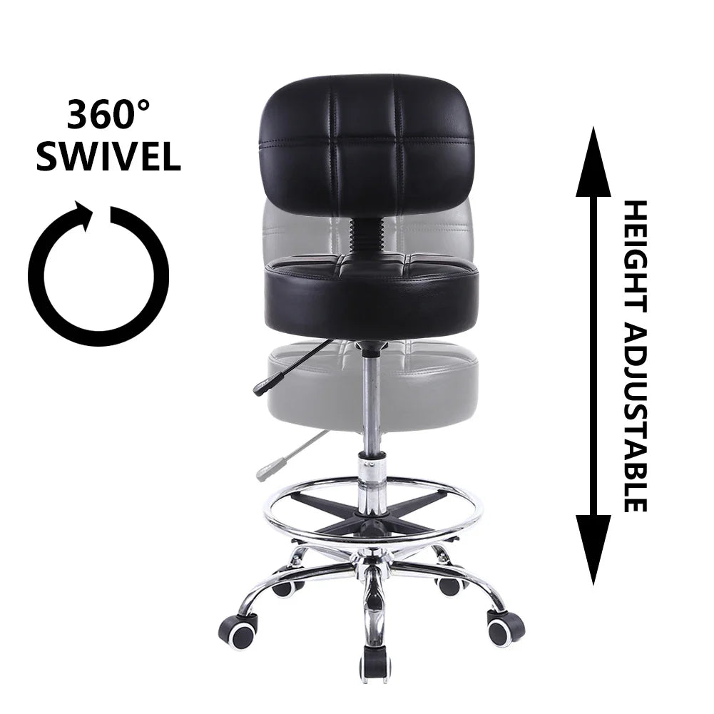 Swivel Rolling Stool PU Leather Height Adjustable Drafting Task Chair with Back
