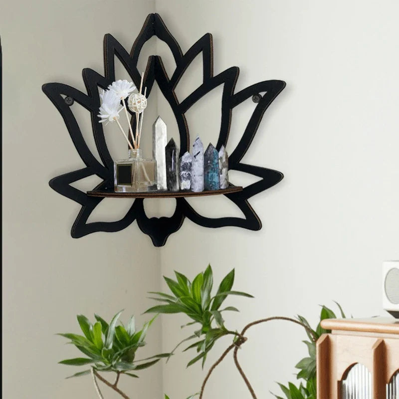 Wooden Lotus Wall Shelf Aromatherapy Essential Oil Holder Decorative Rack Corner