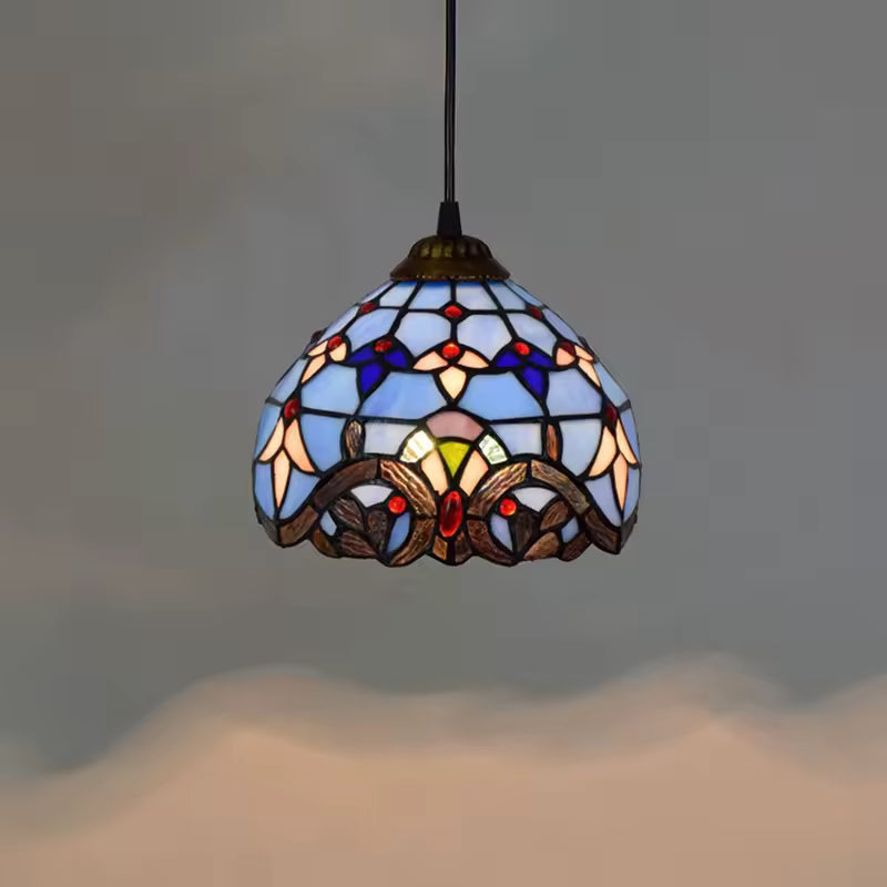 European Stained Glass Pendant Light 20cm Hanging Lamp Dining Bedroom Decor