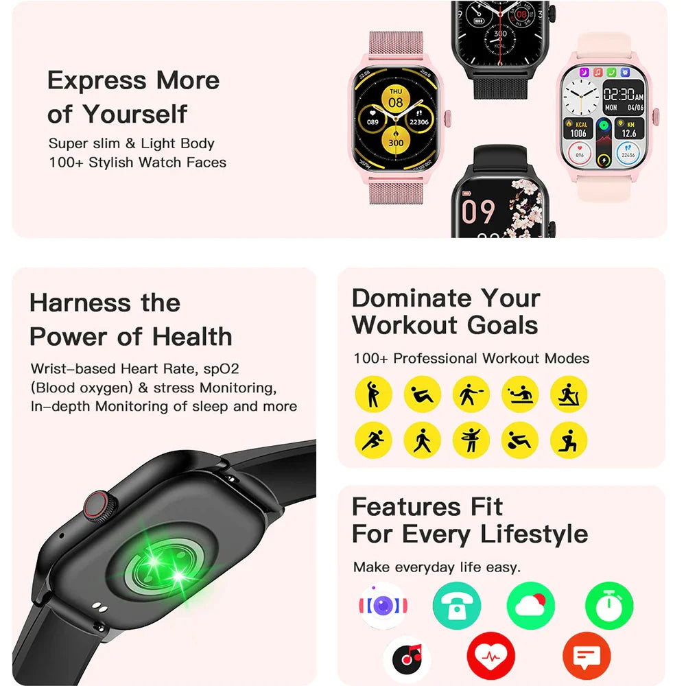 Smart Watch Bluetooth Call Touch Screen Fitness Tracker Sports Watch