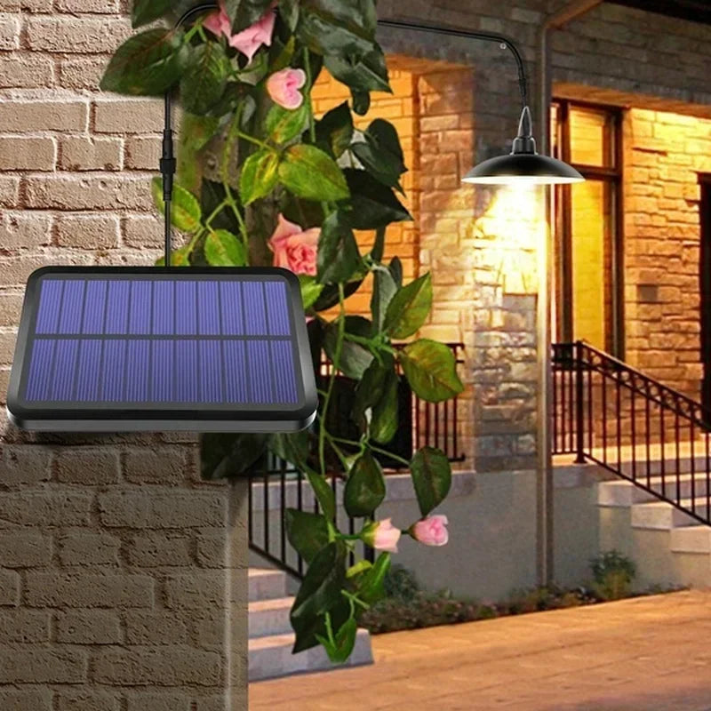 Solar Pendant Light Outdoor LED Double-Head Chandelier Waterproof Remote Lamp