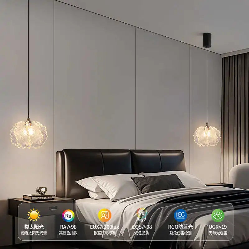 Nordic French Cream Chandelier Acrylic Flower Pendant Light Bedroom Dining Lamp